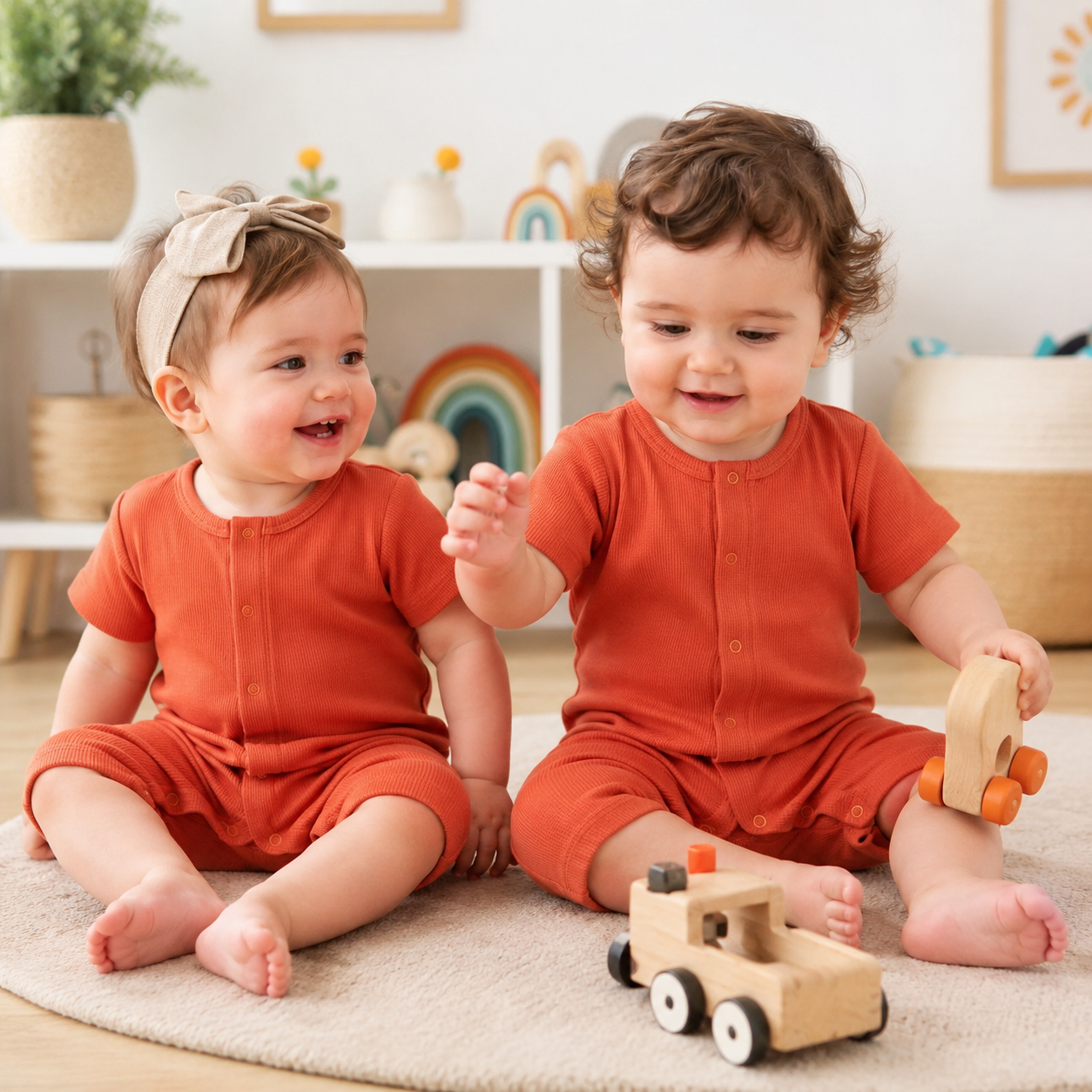 BabyCosy Unisex Orange Romper, 100% Organic Cotton
