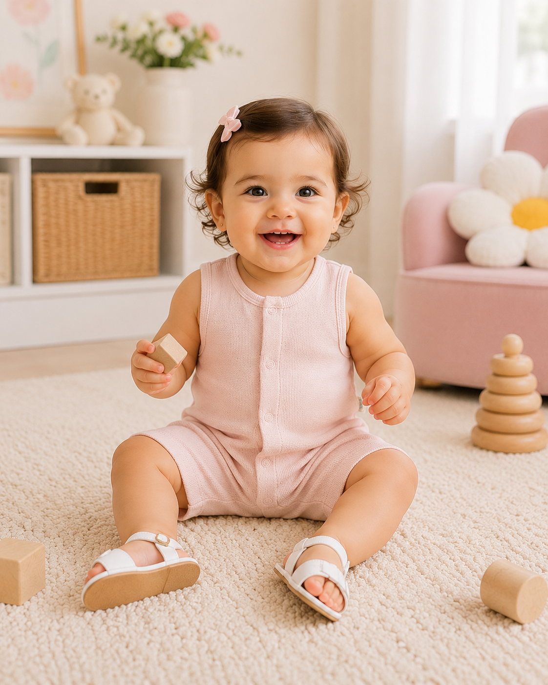أفرول وردي بلا أكمام للأطفال من BabyCosy، قطن عضوي معتمد من GOTS