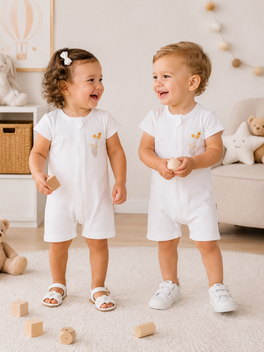 سالوبيت أبيض للجنسين من BabyCosy، قطن عضوي معتمد من GOTS