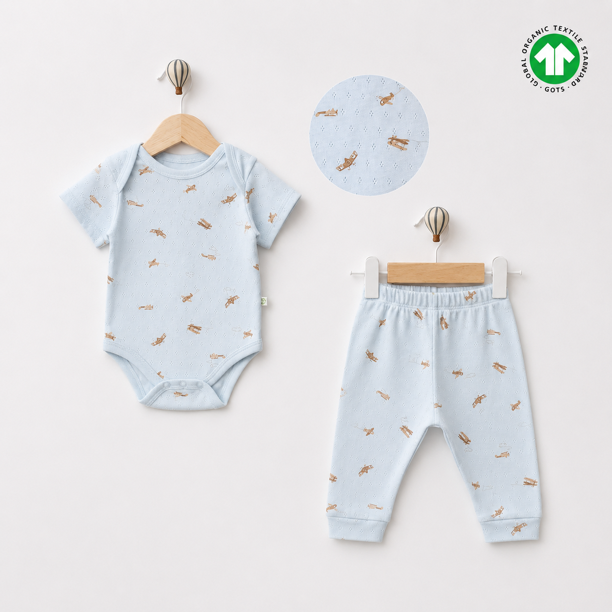 Biorganic 2 Pieces Baby Boy Blue Bodysuit Set