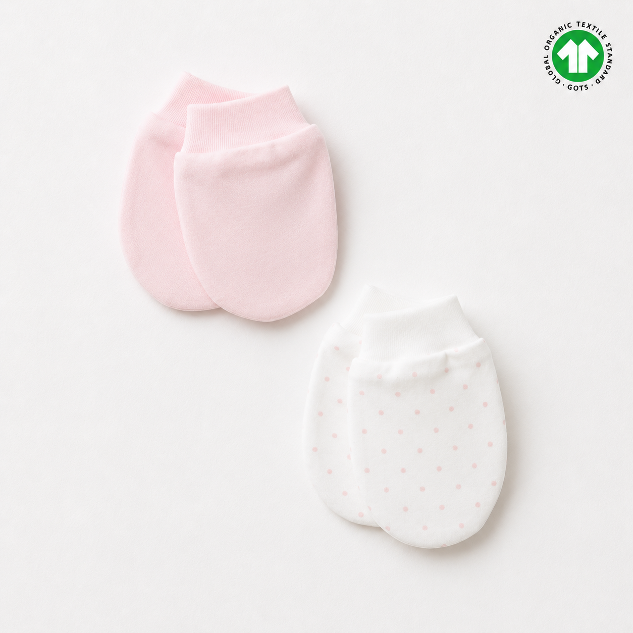 GOTS Certified Organic Cotton Pink and White Mitten Pack of 2 Pairs