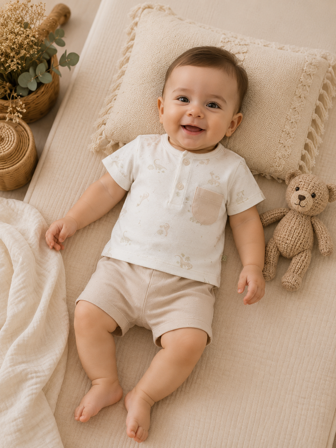 Biorganic White and Beige 2 pieces Shorts Set