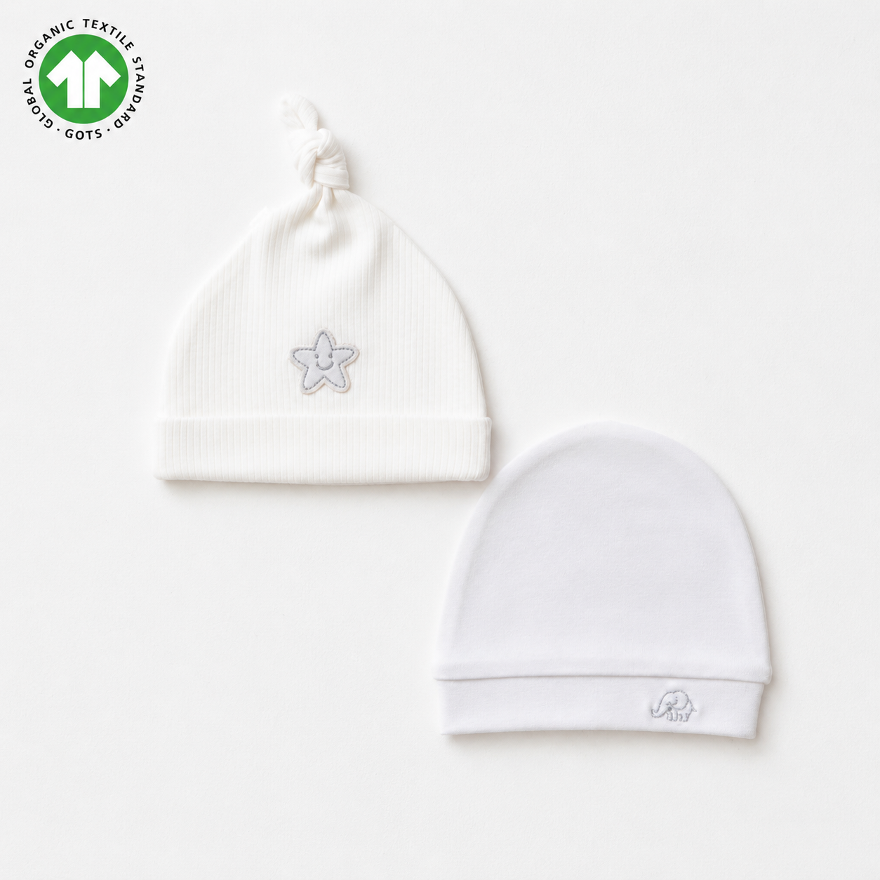 GOTS Certified Organic Cotton Blue and White Hats Pack of 2 Pieces