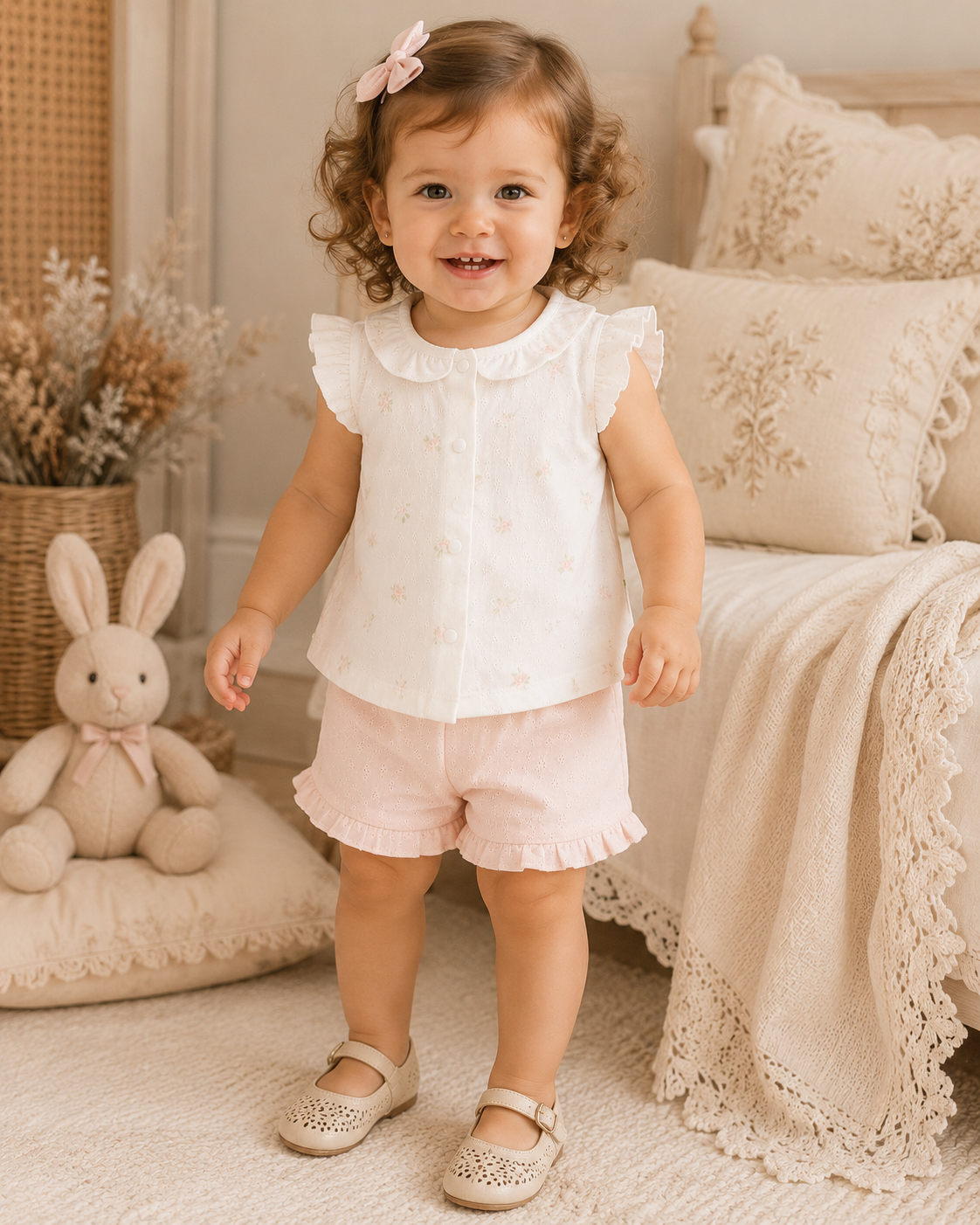 Biorganic Pink and White 2 Pieces Cotton Shorts Set
