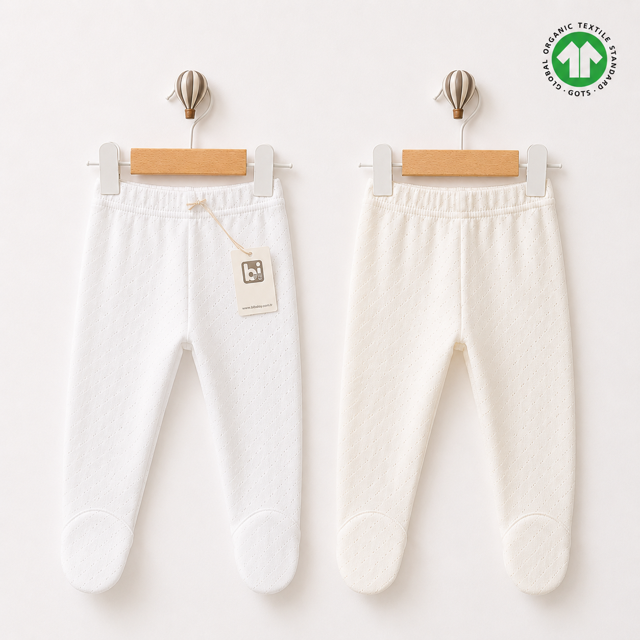 Set of 2 White and Offwhite Trousers, 100% Organic Cotton