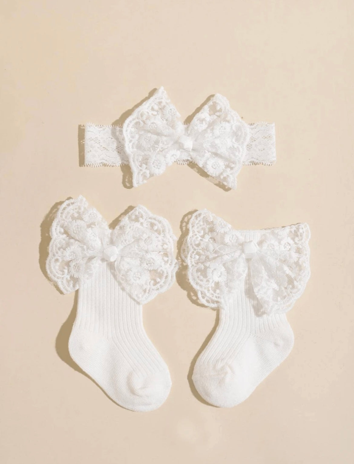 1 Lace Bow Headband With 1 Pair Lace Bow Socks