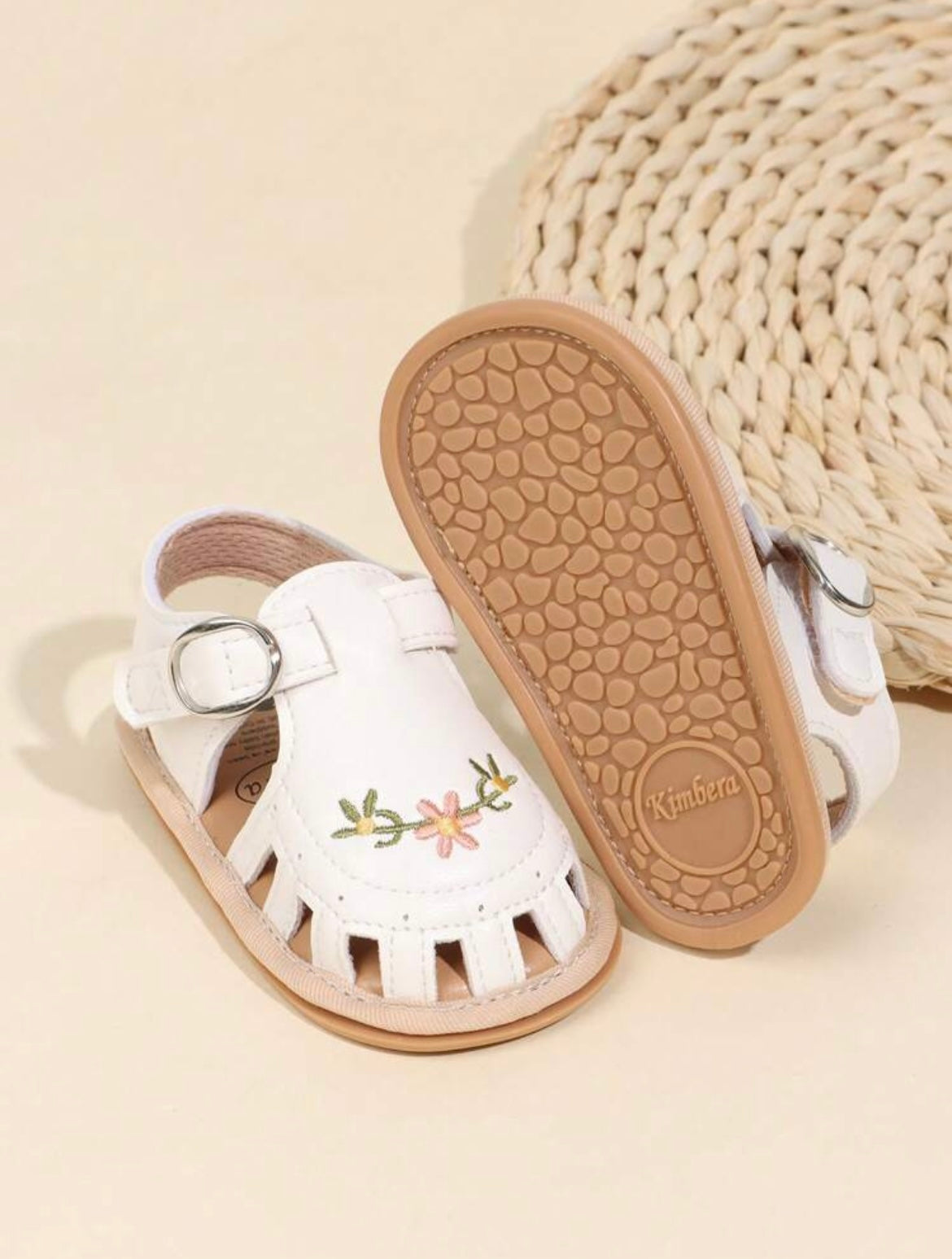 White Embroidered Flat Sandals
