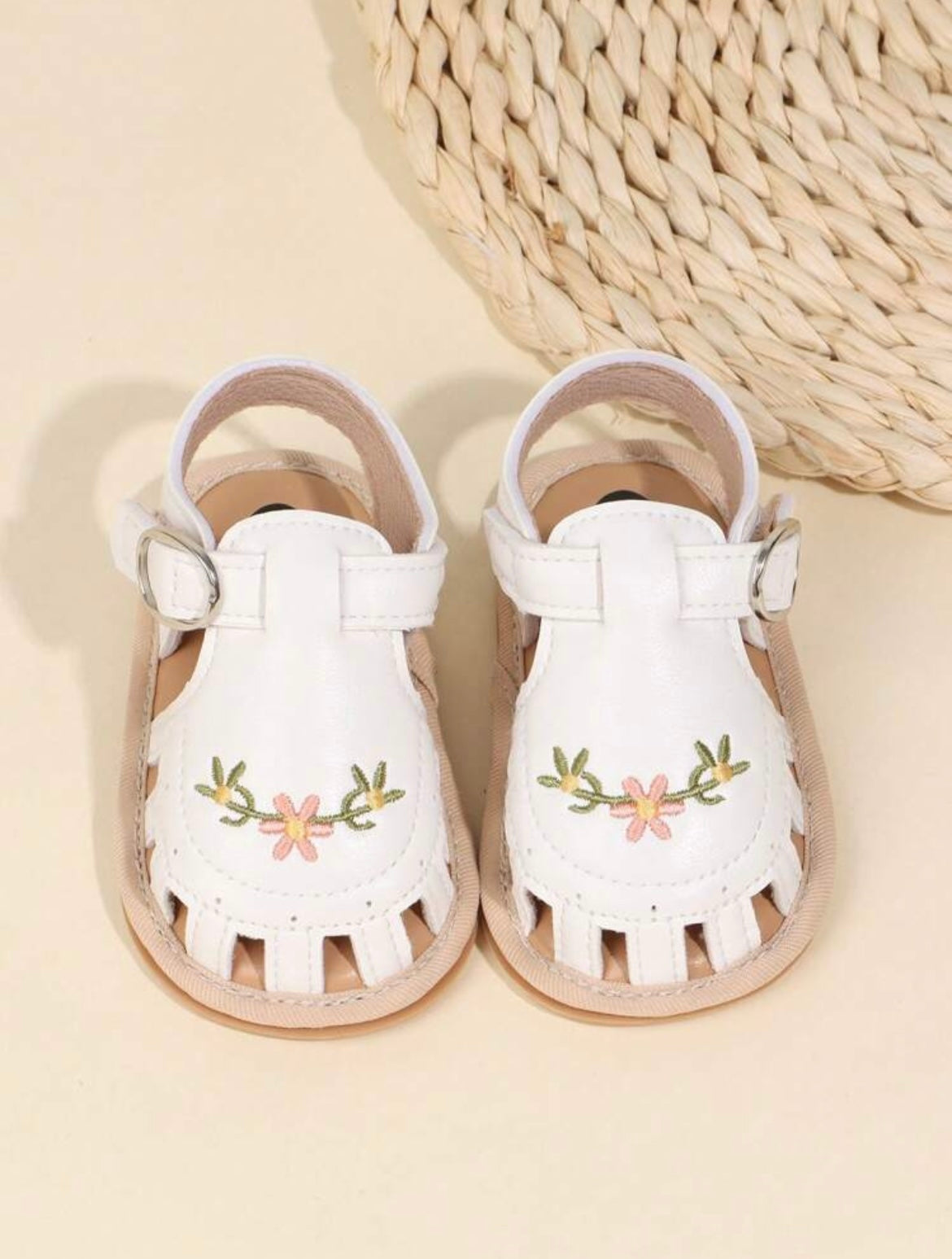 White Embroidered Flat Sandals
