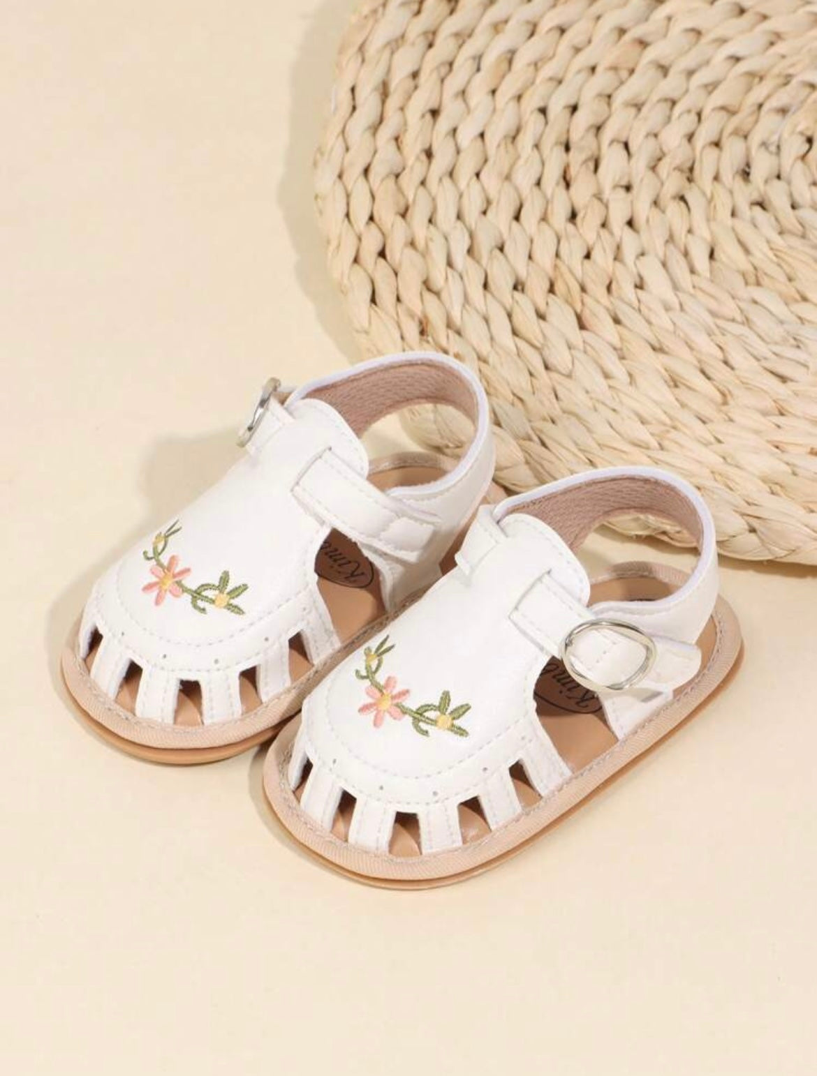 White Embroidered Flat Sandals