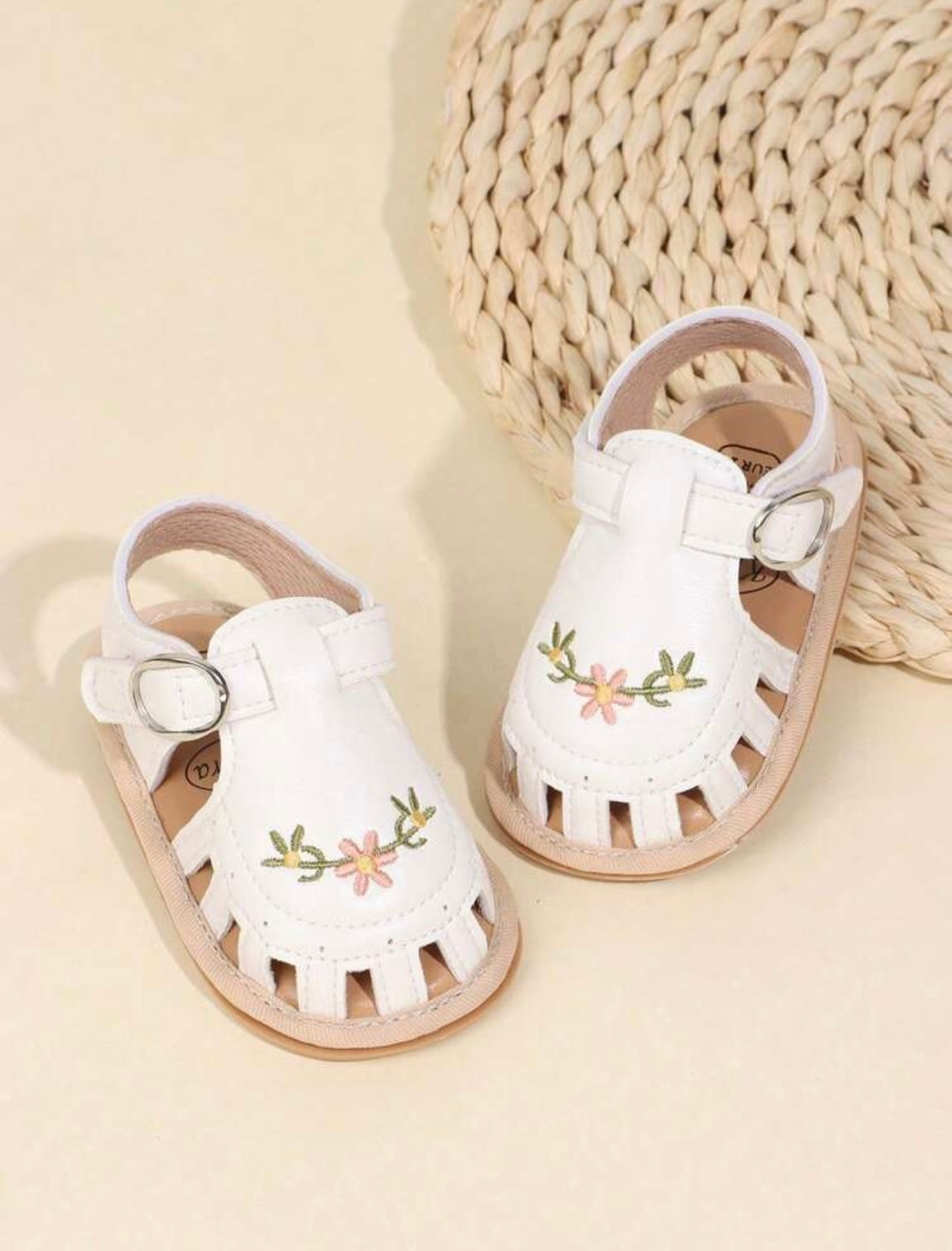 White Embroidered Flat Sandals