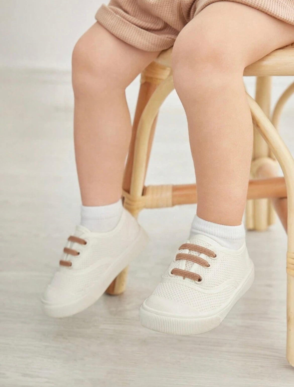 White and Beige Baby Breathable Shoes