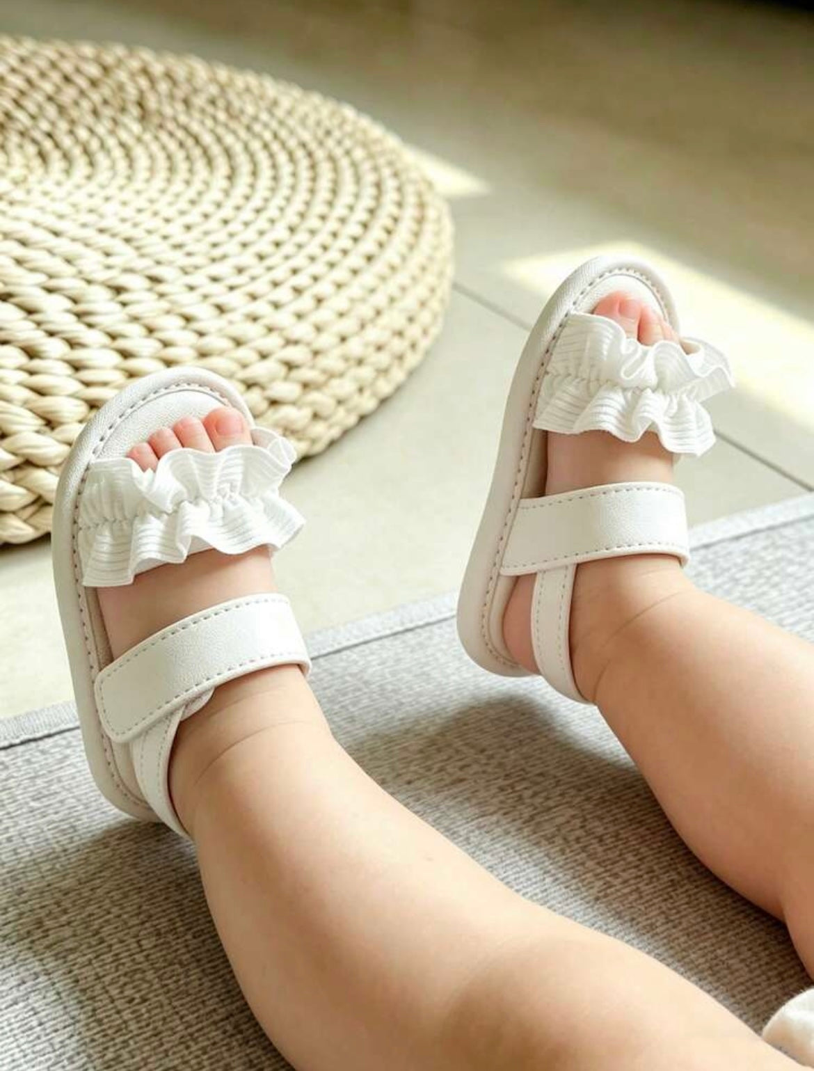 White Soft Flat Non-Slip Baby Sandals