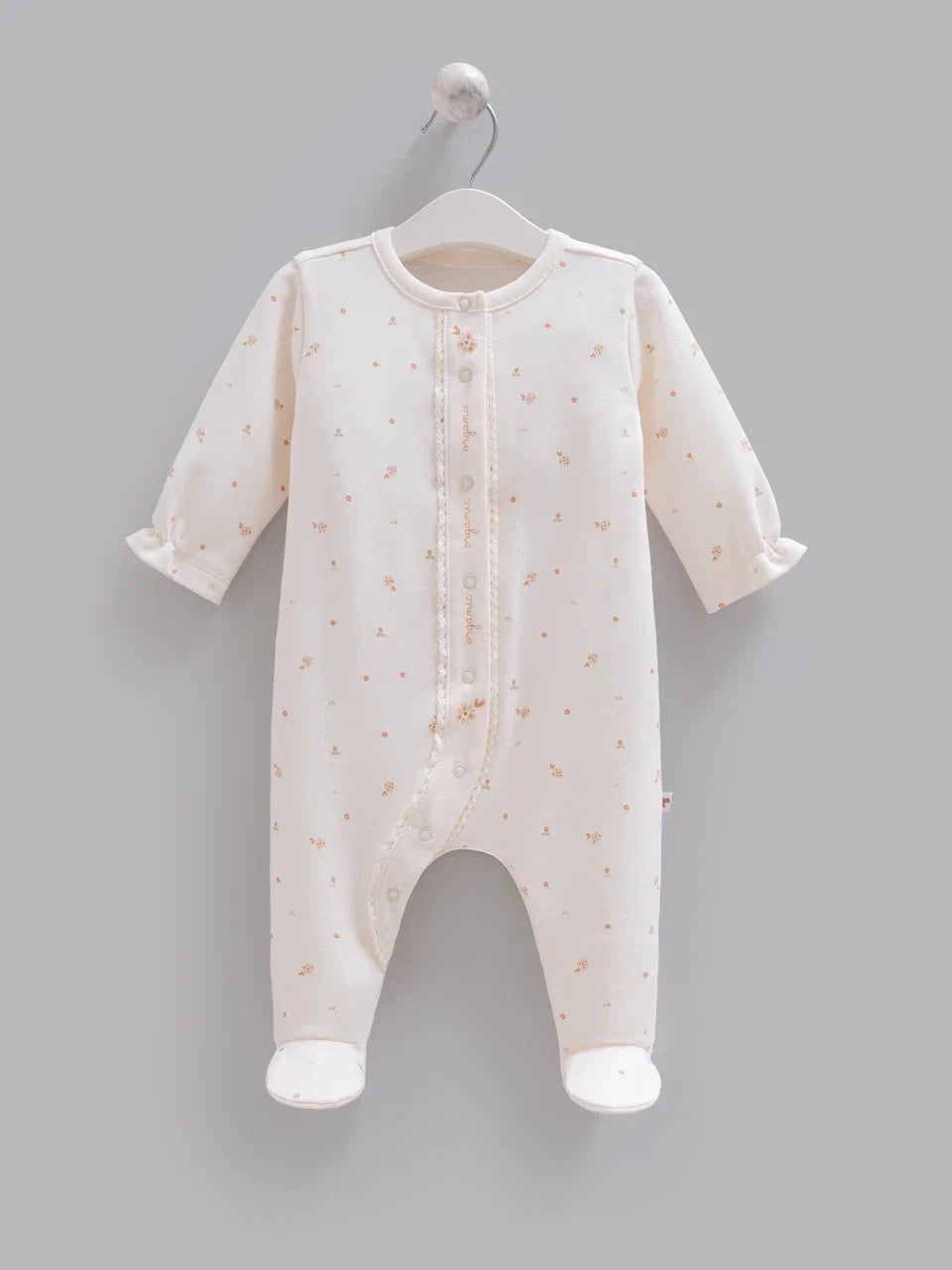 Caramell Floral Cream Footed Romper, 100% Organic Cotton