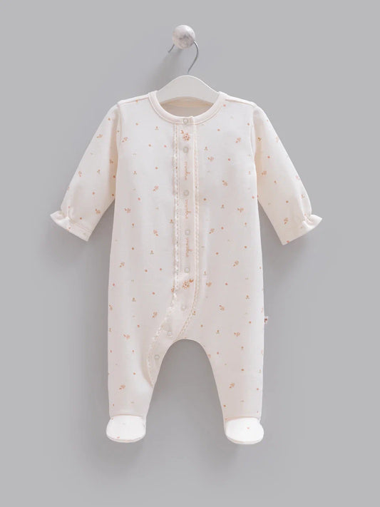 Caramell Floral Cream Footed Romper, 100% Organic Cotton
