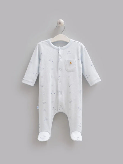 Caramell Soft Blue Footed Romper, 100% Organic Cotton