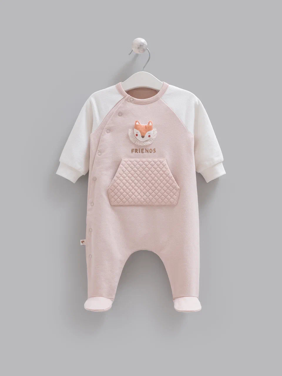 Caramell Beige Footed Baby Romper, 100% Cotton