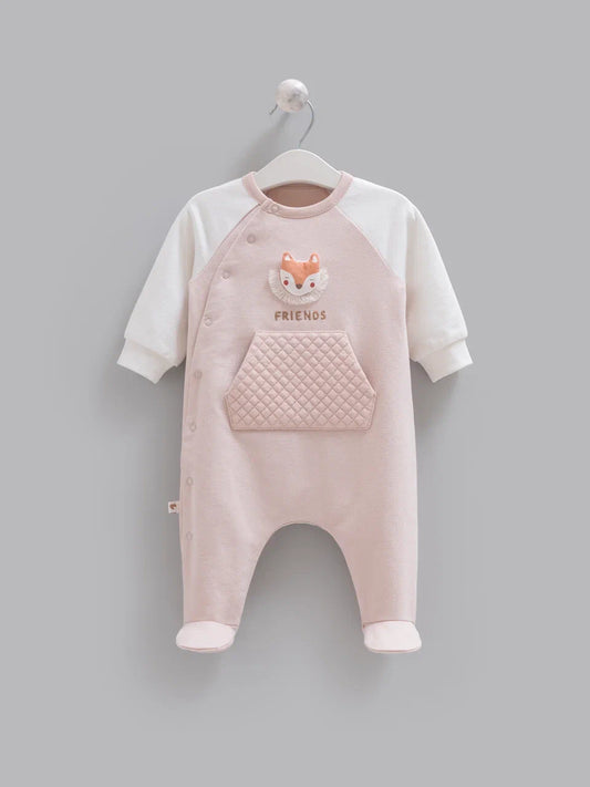 Caramell Beige Footed Baby Romper, 100% Cotton