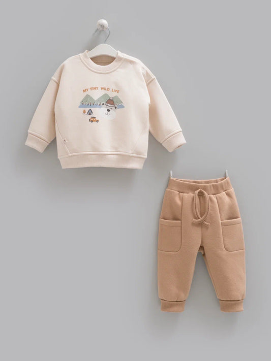 Caramell Two-Pieces Beige Fleeced Set