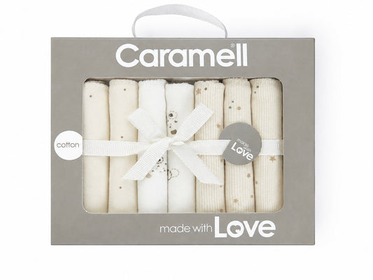 Caramell Pack of 7 Mix Mouth Cloths, 100% Organic Cotton