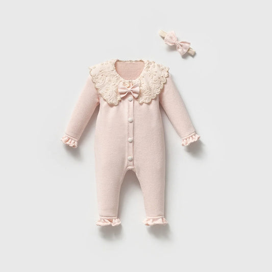NIPPERLAND Pink Organic Cotton Knitted Jumpsuit with Head Bandana