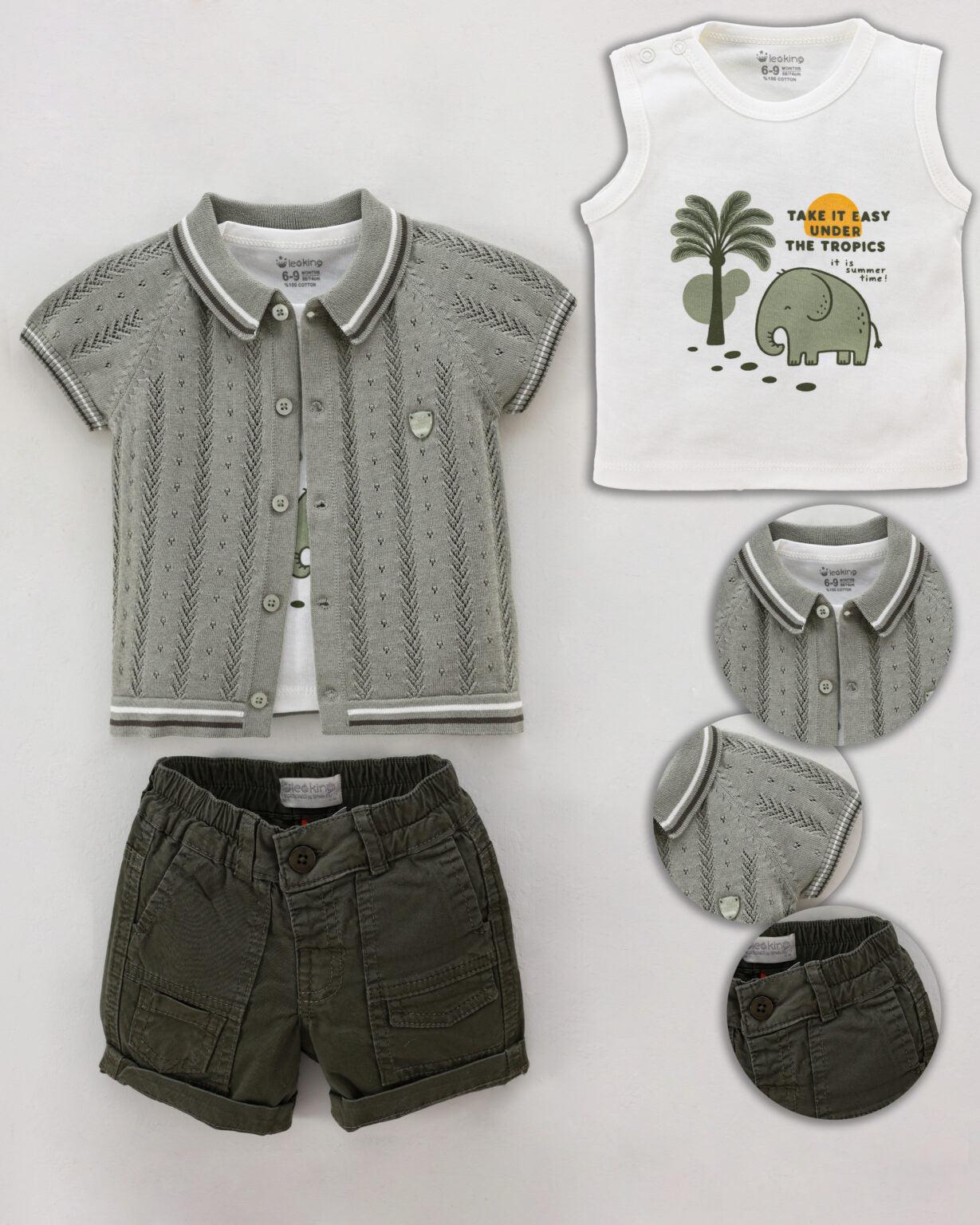 Leoking Baby Boy 3 Pieces Green Shorts Set