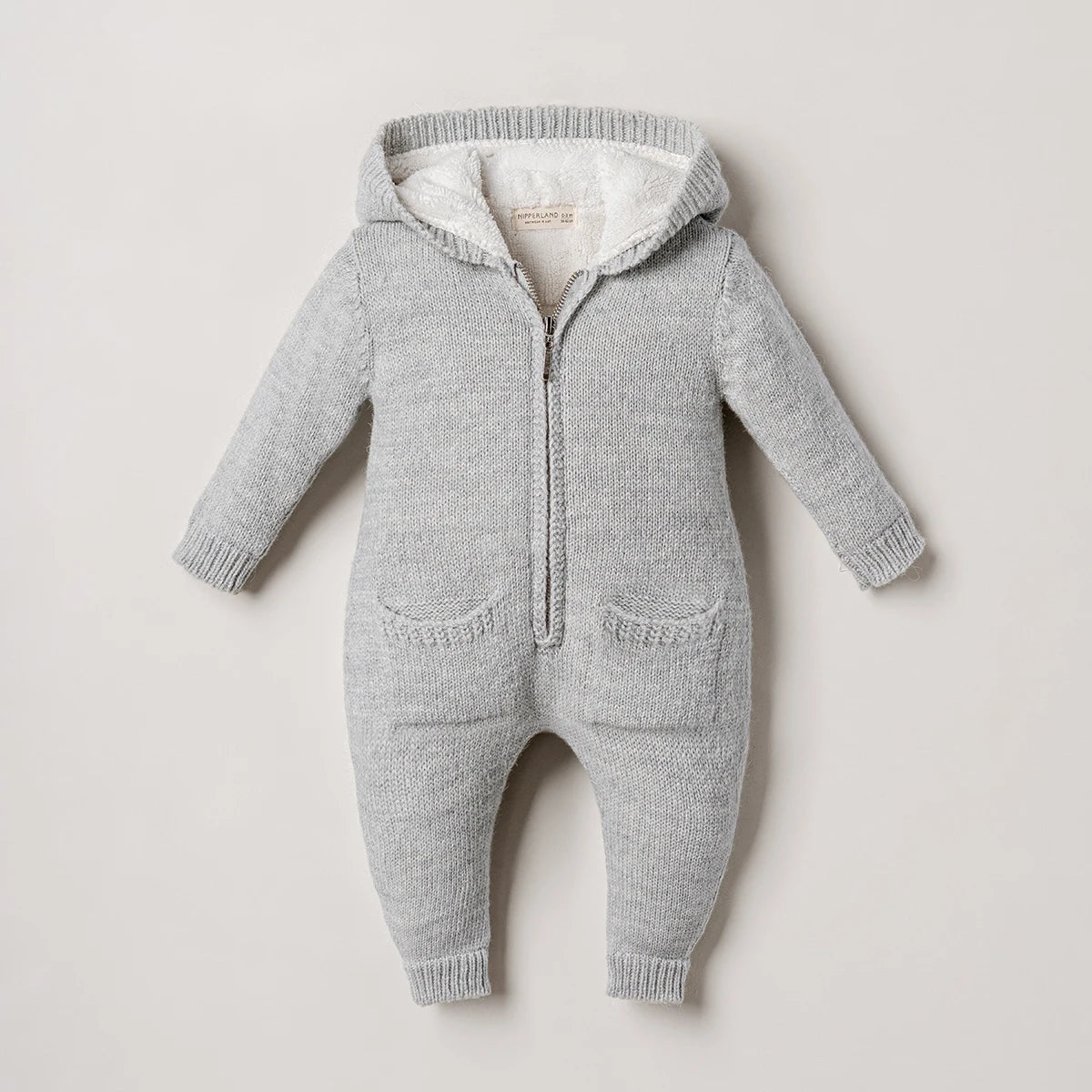 NIPPERLAND Unisex Grey Zipper Fleeced Romper