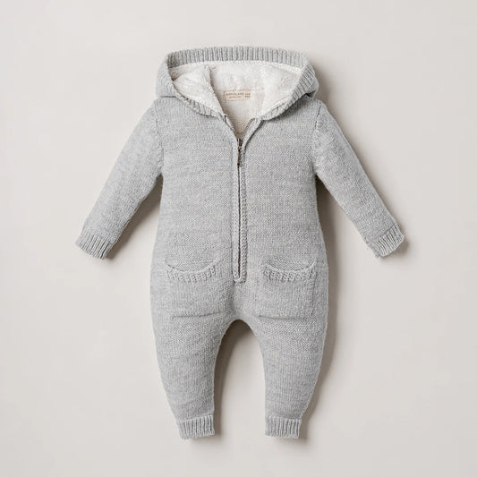 NIPPERLAND Unisex Grey Zipper Fleeced Romper