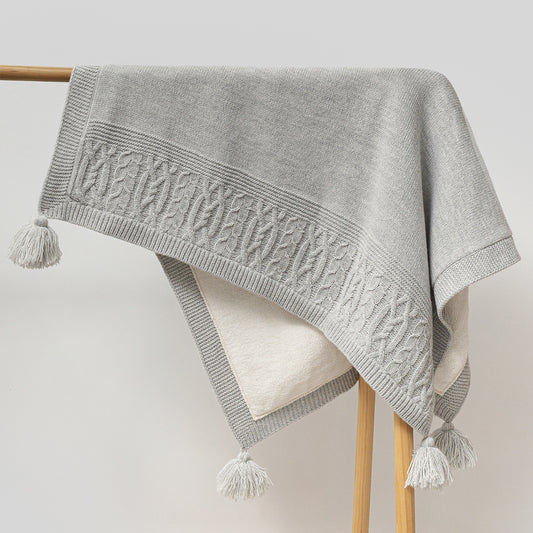 NIPPERLAND Light Grey 85*100 Cm Fleeced Blanket with Fur Pompom