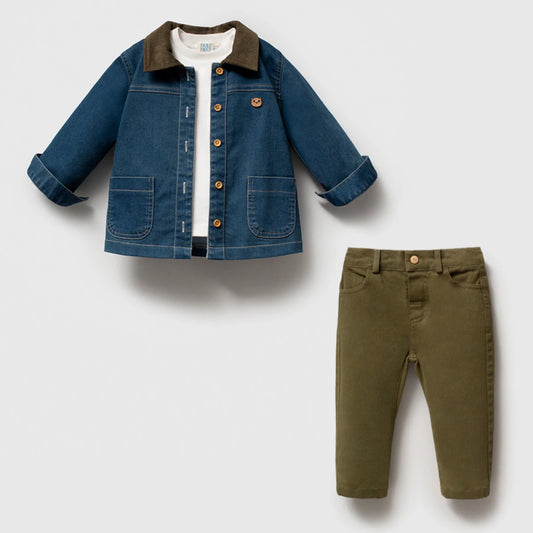 NOYNOY Denim Jacket and Trousers 3-Piece Set
