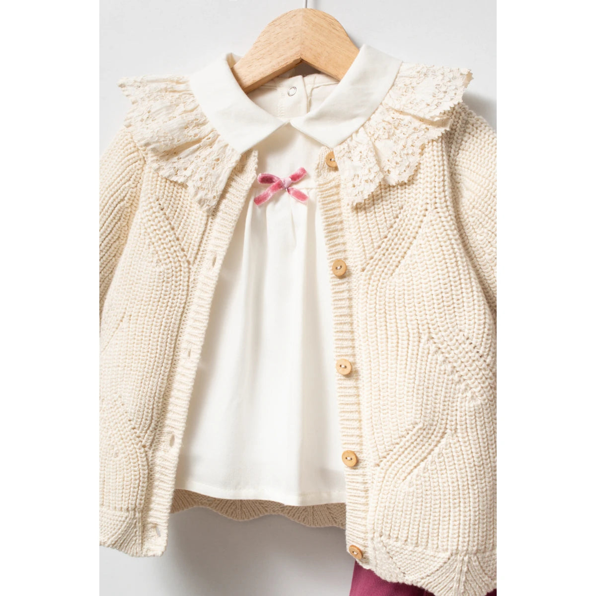 TONGS Baby Girl Cream & Pink 3-Piece Set with Head Band