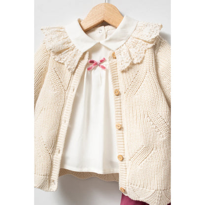 TONGS Baby Girl Cream & Pink 3-Piece Set with Head Band
