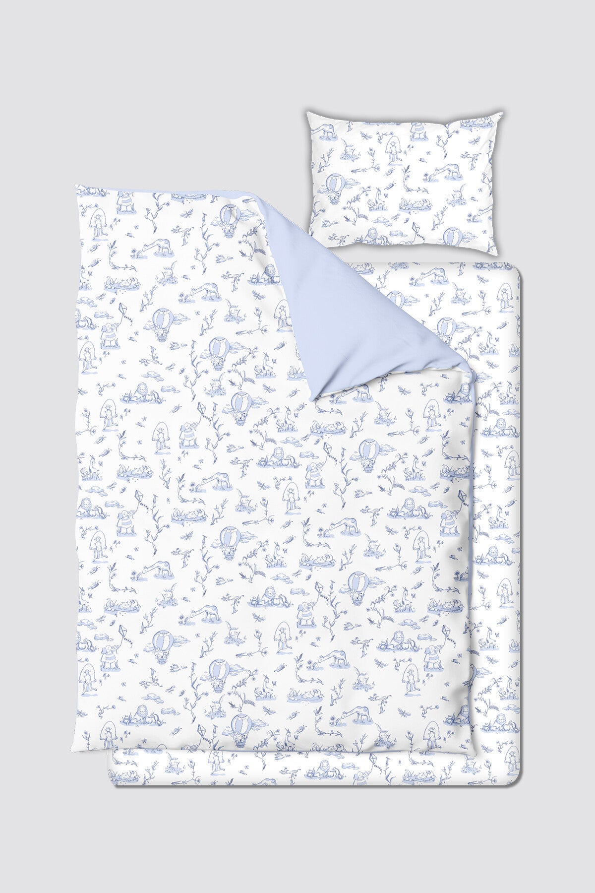 Atelier Babbi Baby Duvet Cover Set - Toile De Jouy / Blue, 100% Cotton