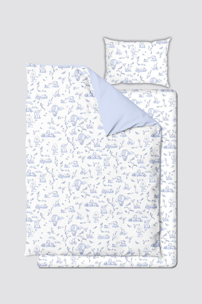 Atelier Babbi Baby Duvet Cover Set - Toile De Jouy / Blue, 100% Cotton