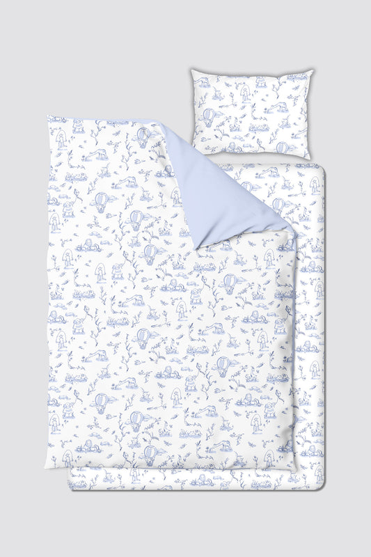 Atelier Babbi Baby Duvet Cover Set - Toile De Jouy / Blue, 100% Cotton