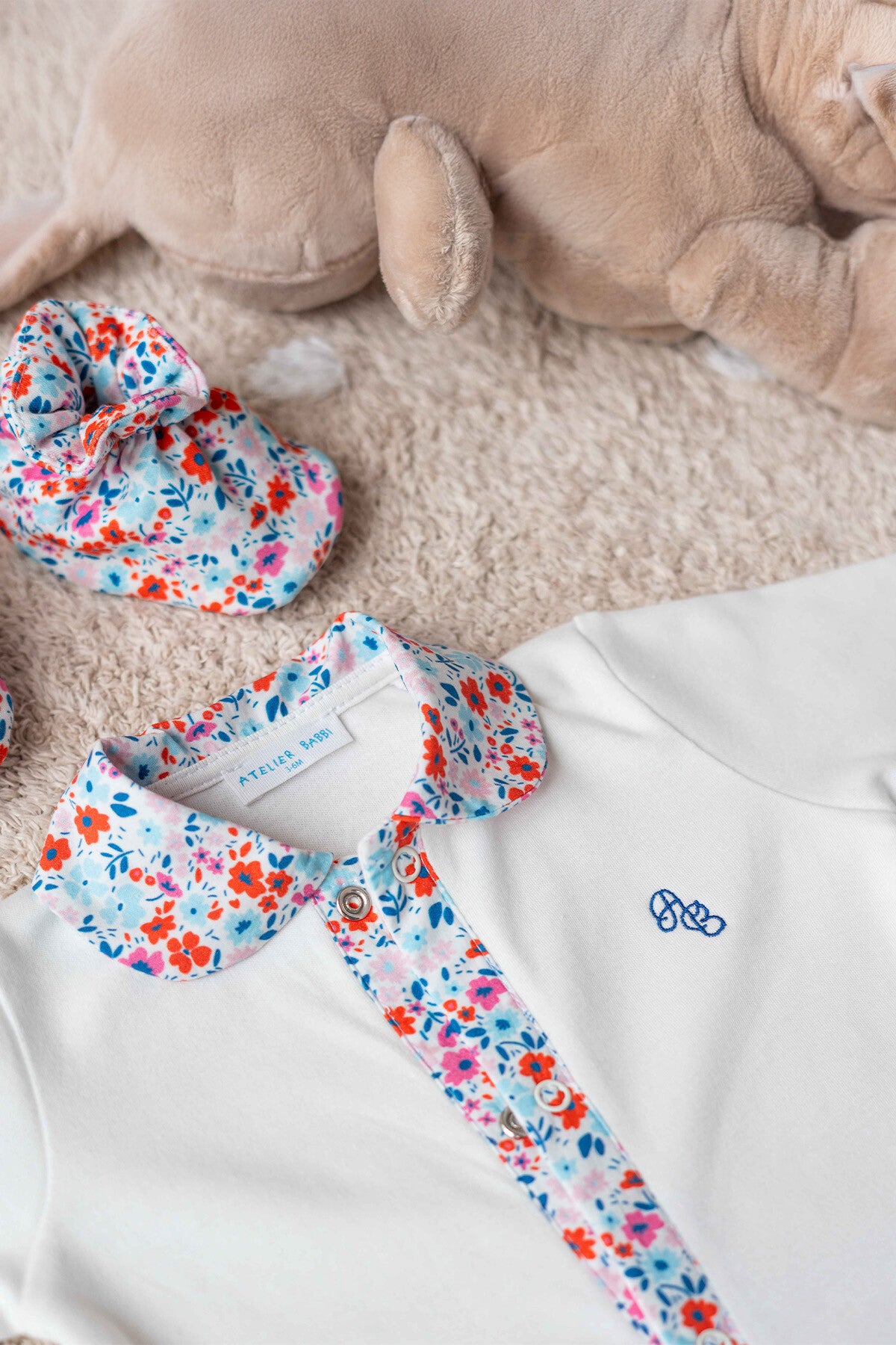 Atelier Babbi Baby Overall – Red Tiny Flowers, 100% Cotton