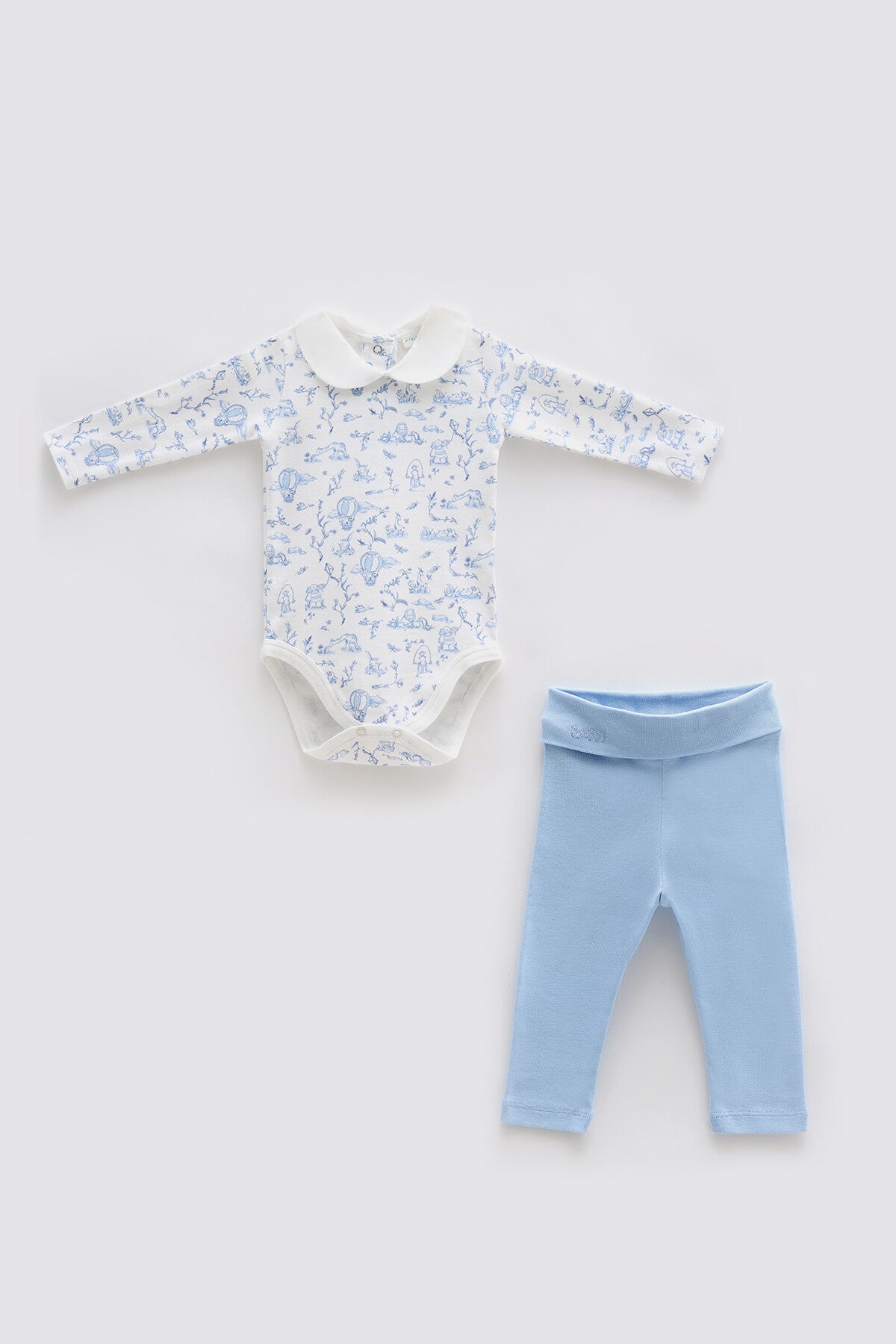 Atelier Babbi 2-Pieces Bodysuit and Pants Set-Toile De Jouy / Blue, 100% Cotton