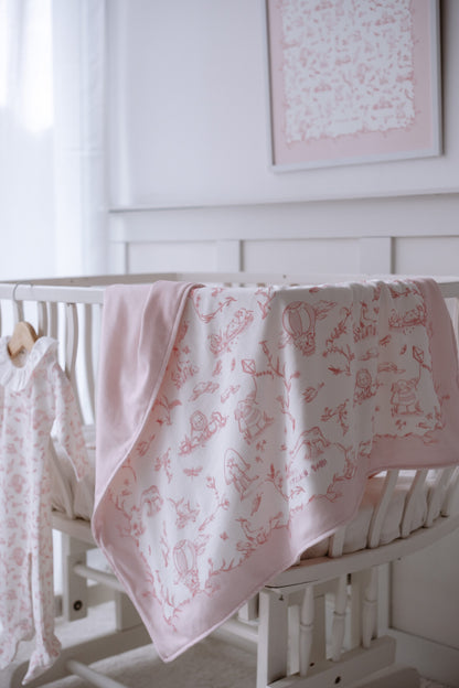 Atelier Babbi Double Sided Cotton Baby Blanket - Toile De Jouy / Pink, 100% Cotton