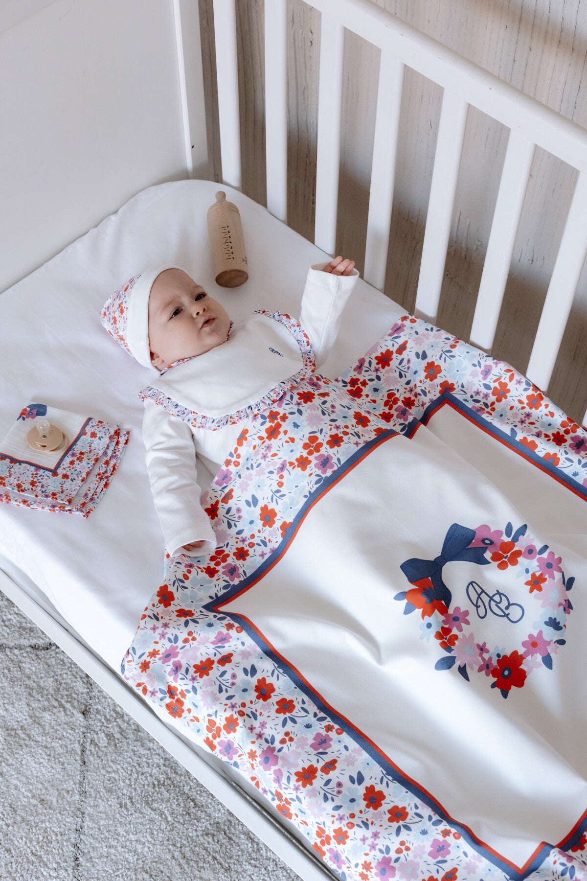 Atelier Babbi Double Layer Muslin Cover – Tiny Flowers  Red, 100% Cotton
