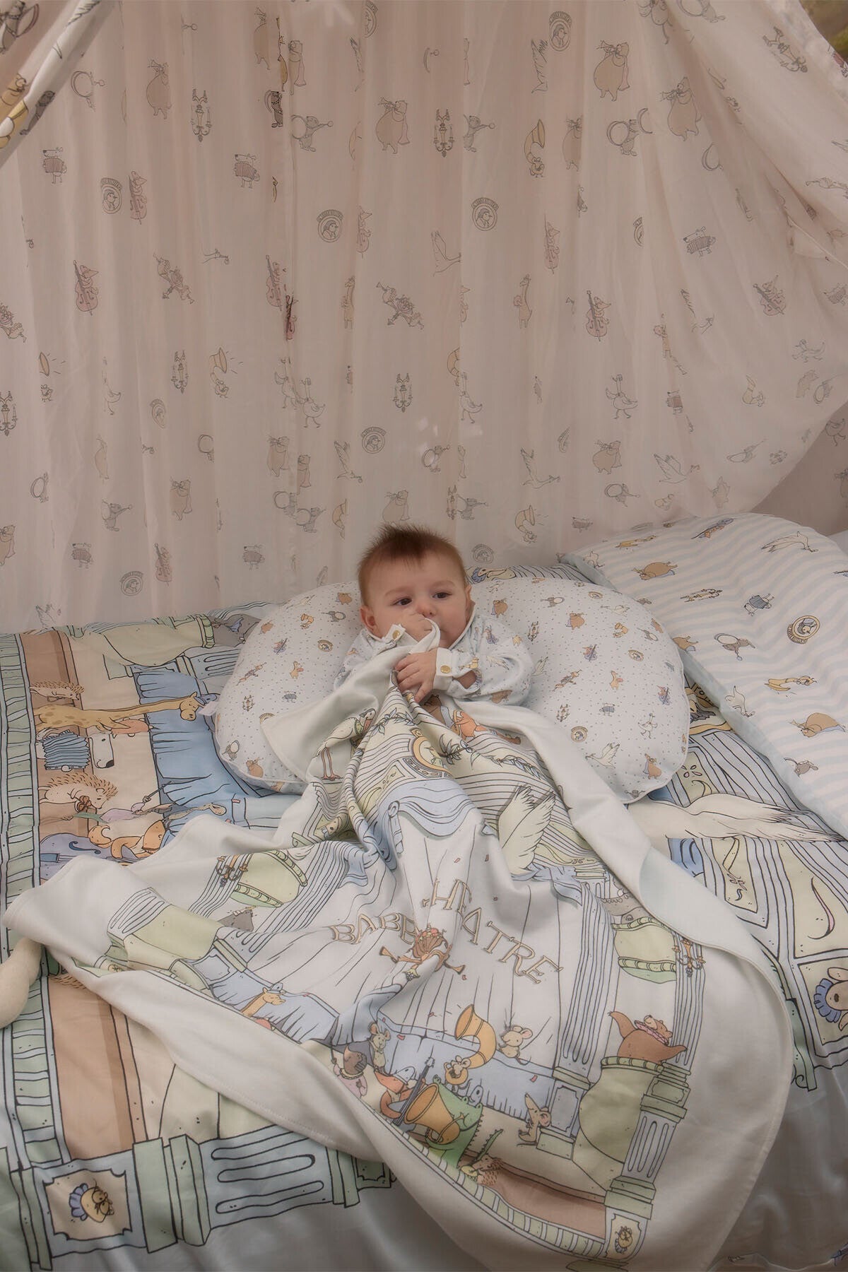 Atelier Babbi Double Sided Cotton Baby Blanket - Theatre / Blue, 100% Cotton