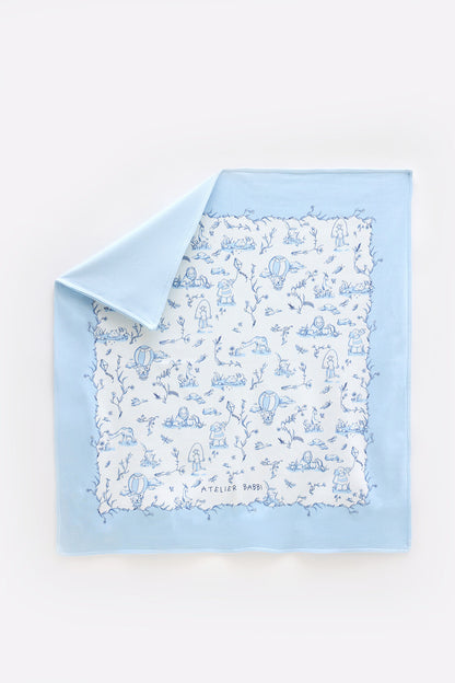 Atelier Babbi Double Sided Cotton Baby Blanket - Toile De Jouy / Blue, 100% Cotton