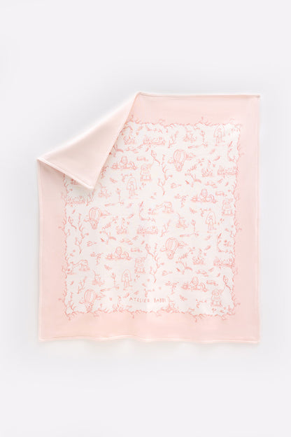 Atelier Babbi Double Sided Cotton Baby Blanket - Toile De Jouy / Pink, 100% Cotton