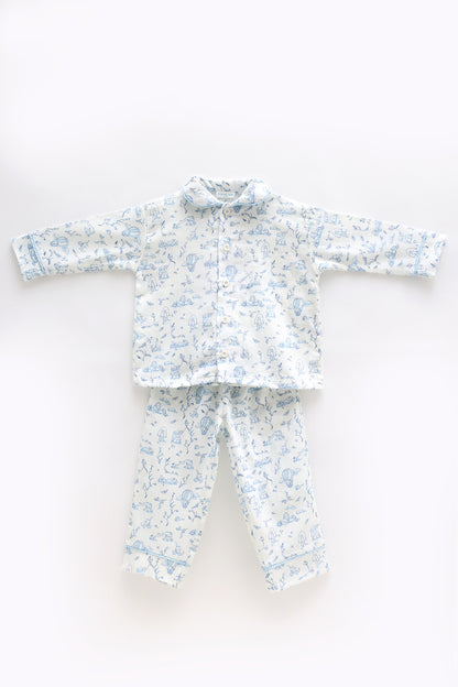 Atelier Babbi Pajama Set - Toile De Jouy / Blue, 100% Cotton