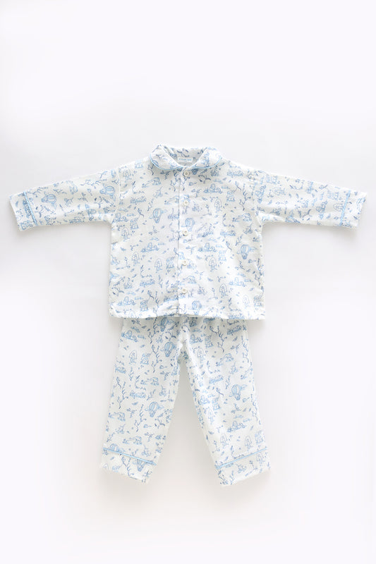 Atelier Babbi Pajama Set - Toile De Jouy / Blue, 100% Cotton