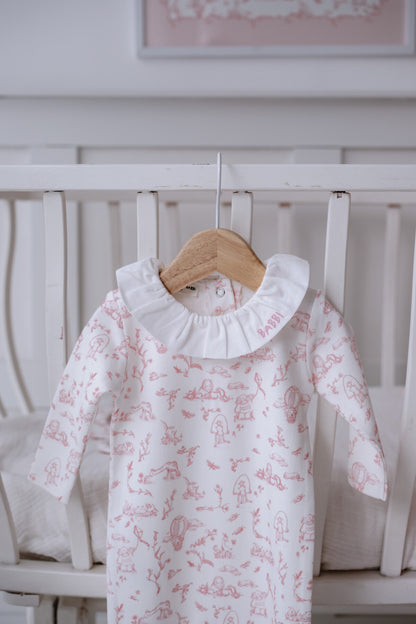 Atelier Babbi Baby Overall – Toile De Jouy / Pink, 100% Cotton