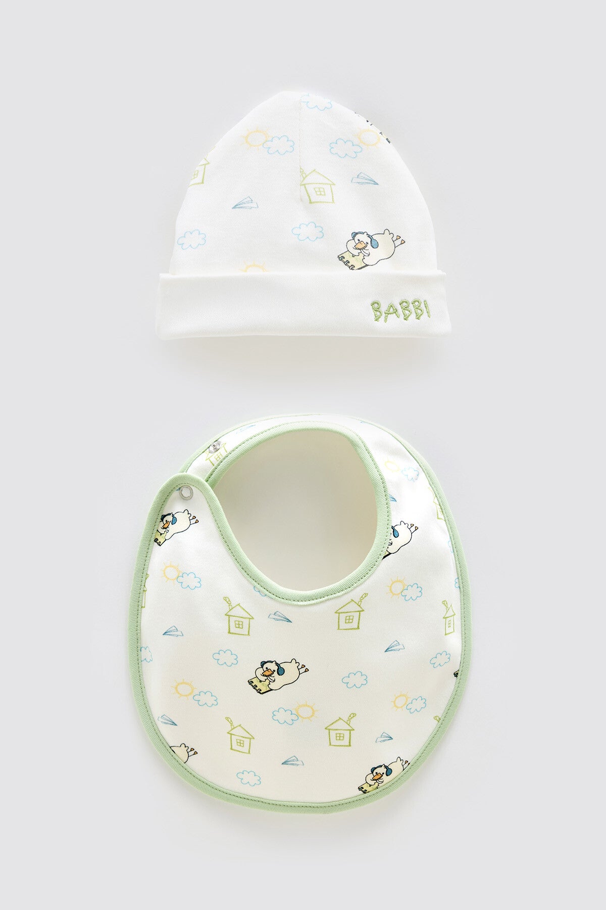 Atelier Babbi Newborn Bib & Hat Set - Picnic, 100% Cotton